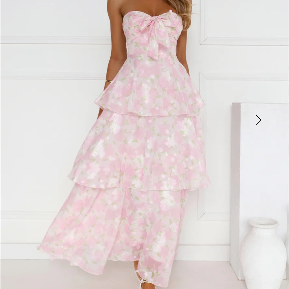 Spring Flower Strapless Pink Maxi Dress